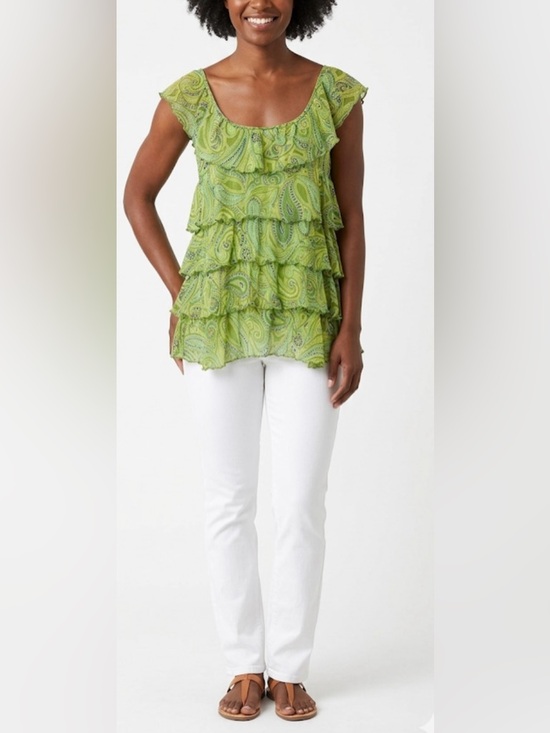 Apt. 9 Tops - Apt. 9 Green Paisley Ruffle Tiered Babydoll Blouse Top Size Large